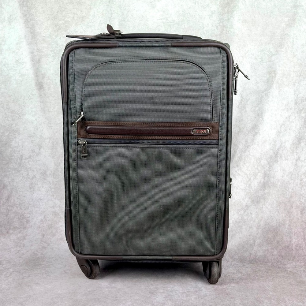 Tumi Alpha Expandable 4 Wheel Spinner Carry On Luggage Brown Charcoal Grey